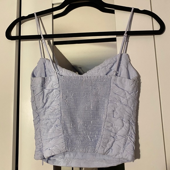 Zara Light Blue Ruched Ruffle Crop Top - Picture 3 of 4